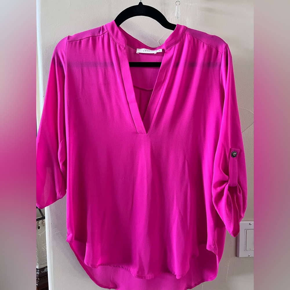 Lush Fuchsia V-Neck Blouse
